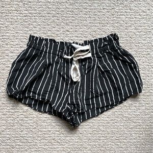 100% Silk Striped Shorts with Drawstring Waist
